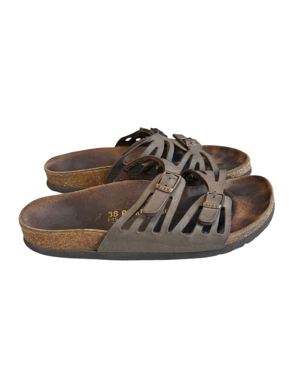 Birkenstock 38 Granada Sandals Brown Leather Round Toe Buckles Women's Size 7 - Picture 4 of 11
